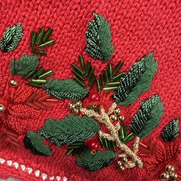 Work In Progress Christmas Sweater Womens XL Christmas Tree Beaded Embroidered - Picture 4 of 14